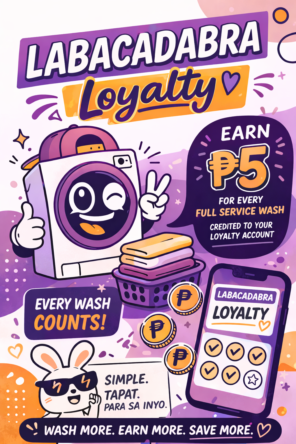 Labacadabra Loyalty Program — earn ₱5 cashback every full service wash