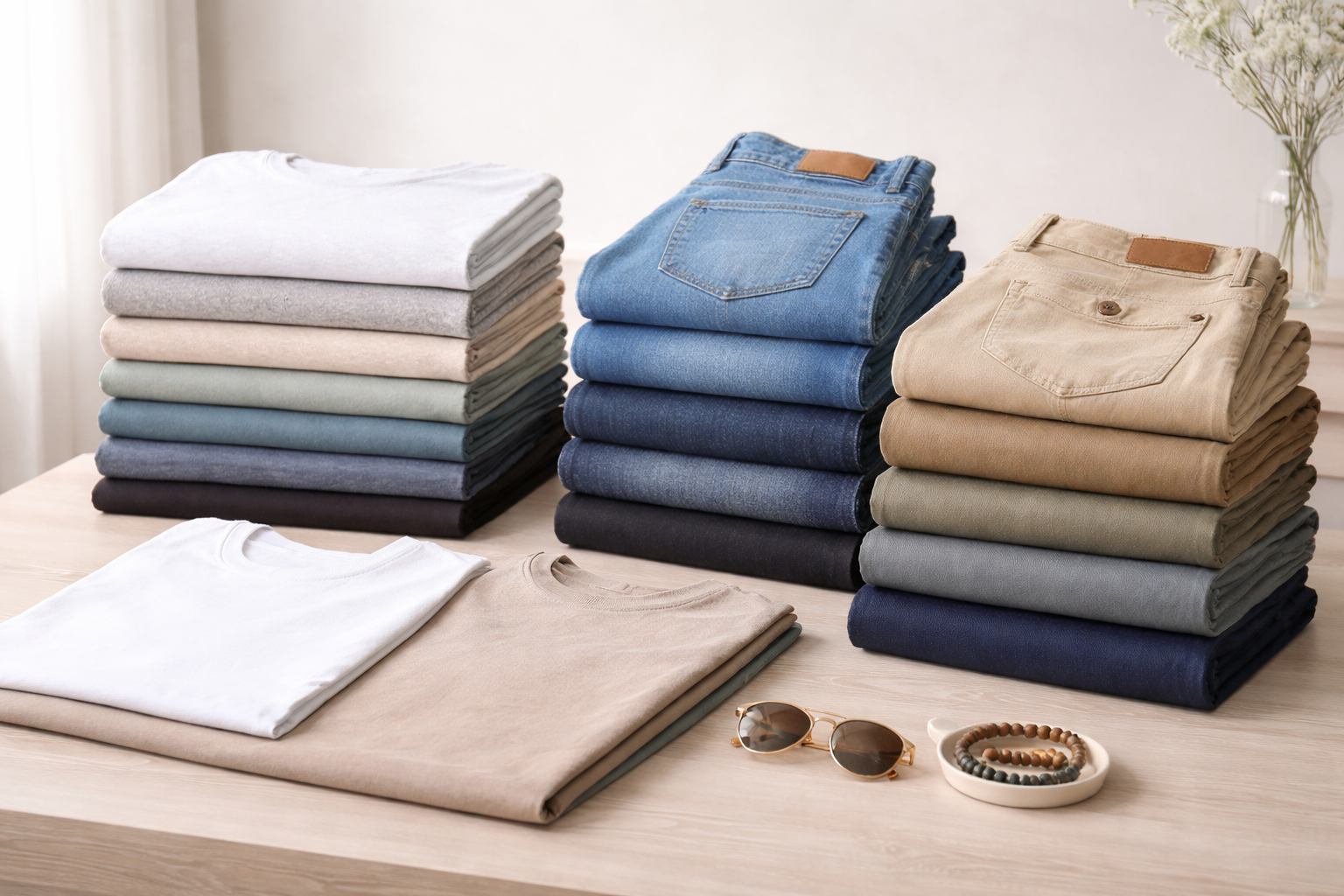 Neatly folded clean laundry — Drop-off Full Service